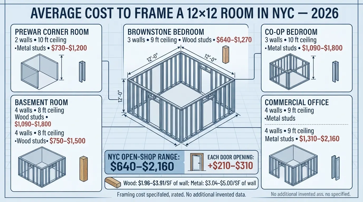Average Cost to Frame a 12×12 Room in NYC in 2026