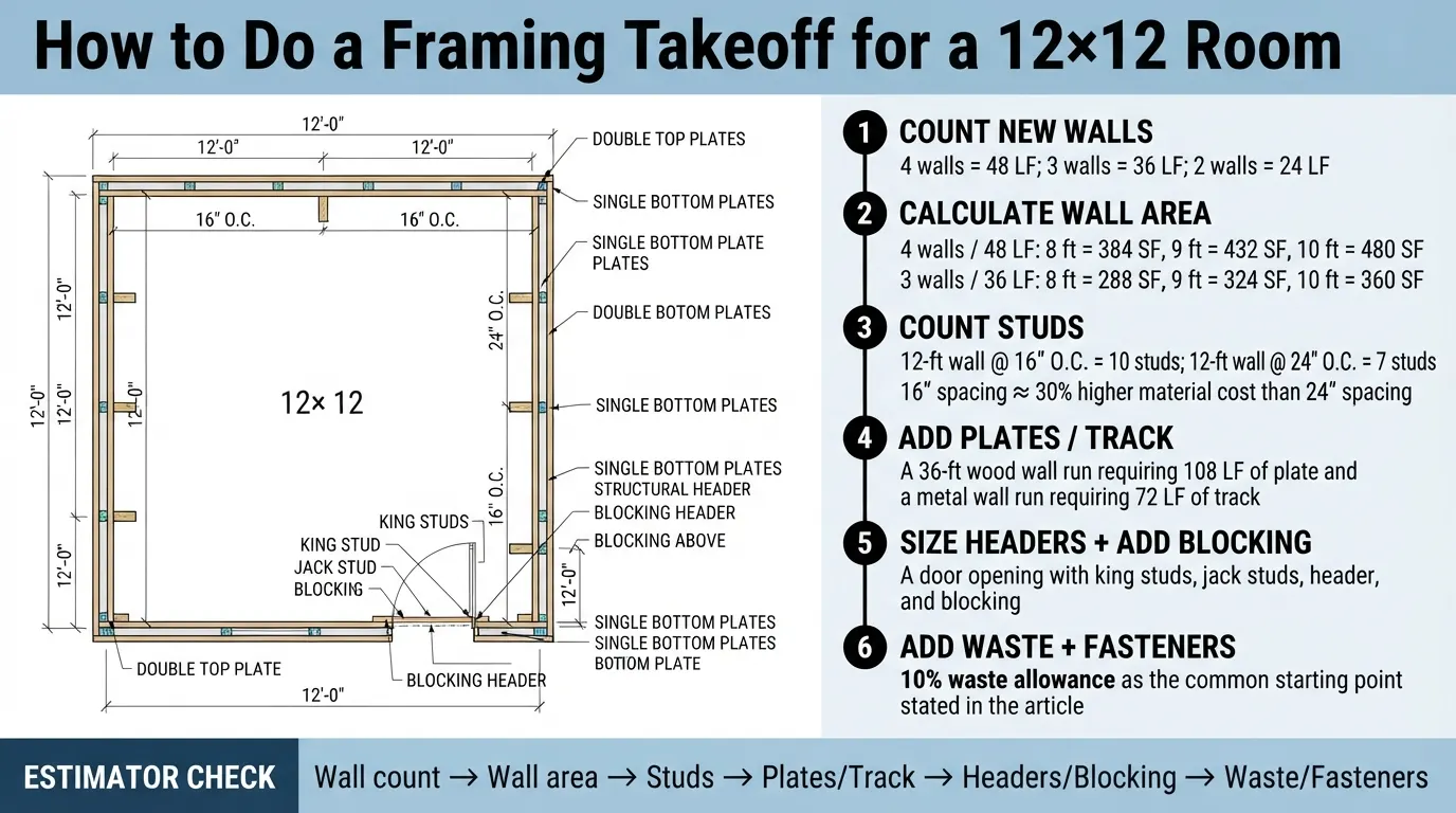 Framing Takeoff for a 12×12 Room